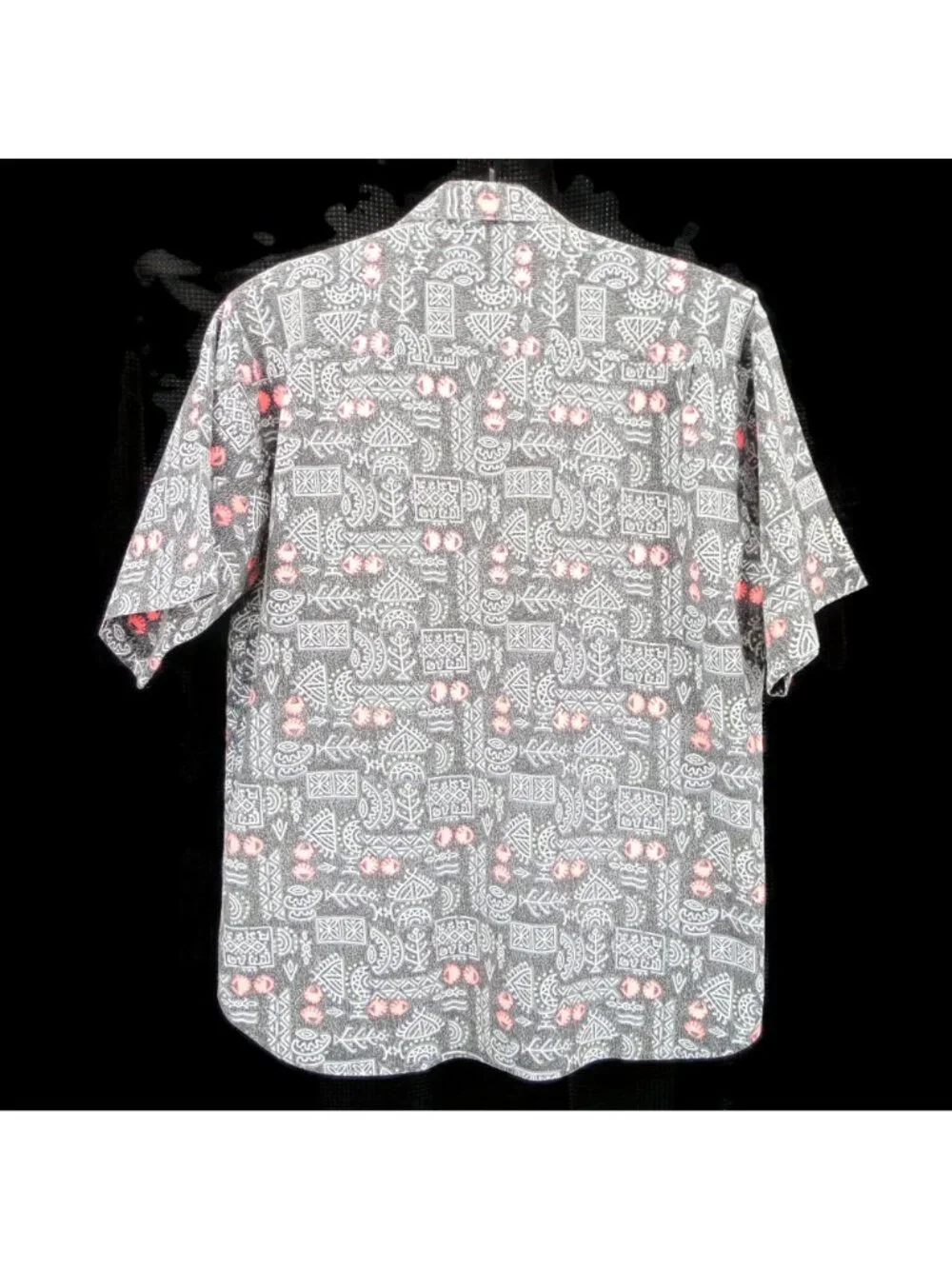 Vintage 80s Mens Shah Safari Gray Pink Hieroglyphs Button Shirt Size XL Abstract - Picture 2 of 11